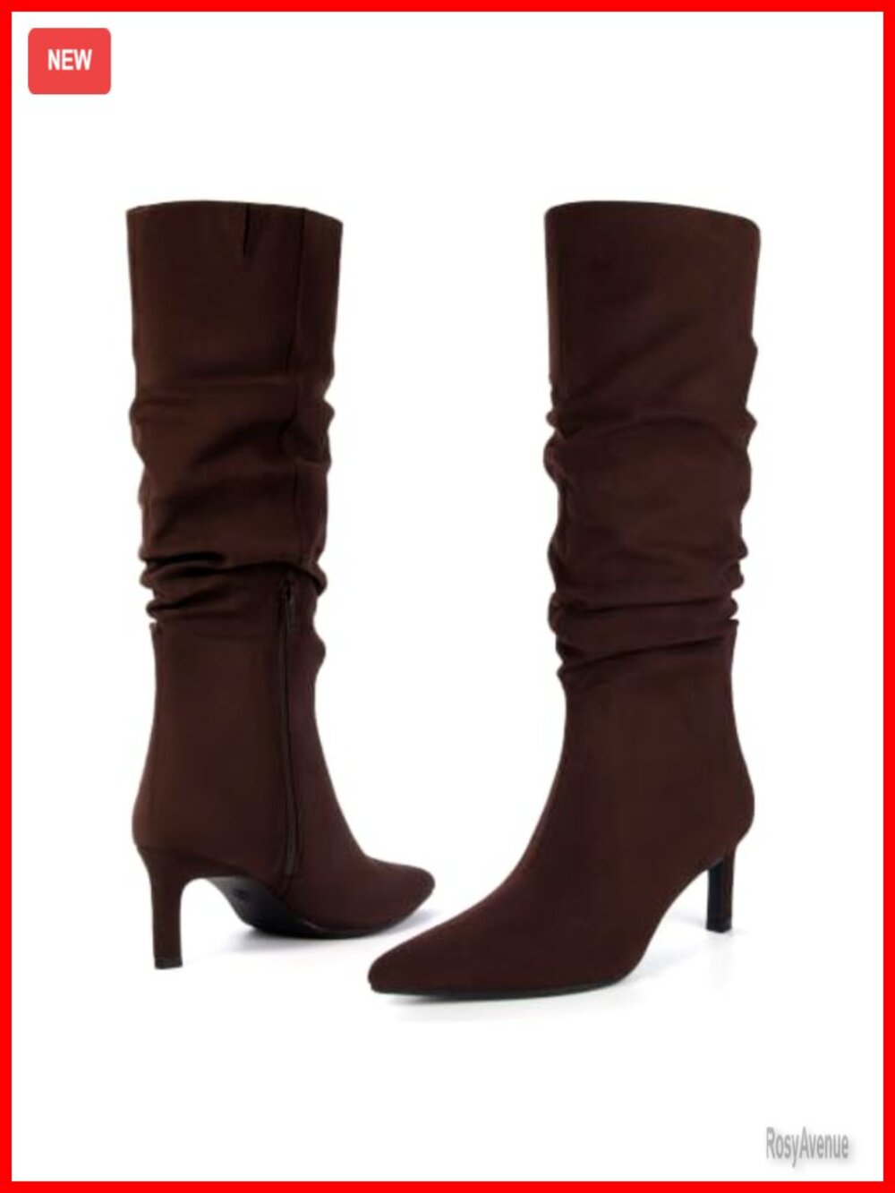 Faux Suede Pointed Toe Knee High Kitten Heel Wide Calf Boots